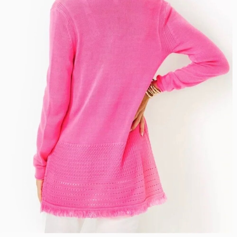 Lilly Pulitzer Noble Fringe Cardigan Deep Prosecco Pink - Picture 7 of 17